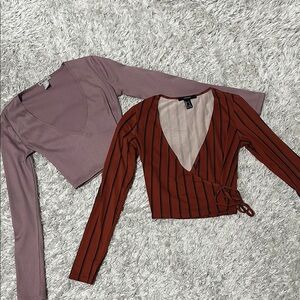 Stylish Women's V-Neck Tops - Mauve and Rust